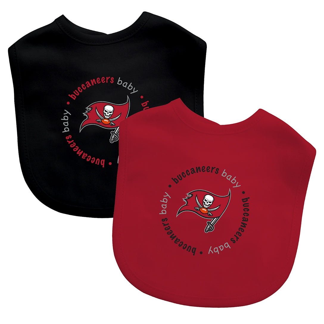 Baby football bib 2-pack: black and red with Buccaneers logo graphic