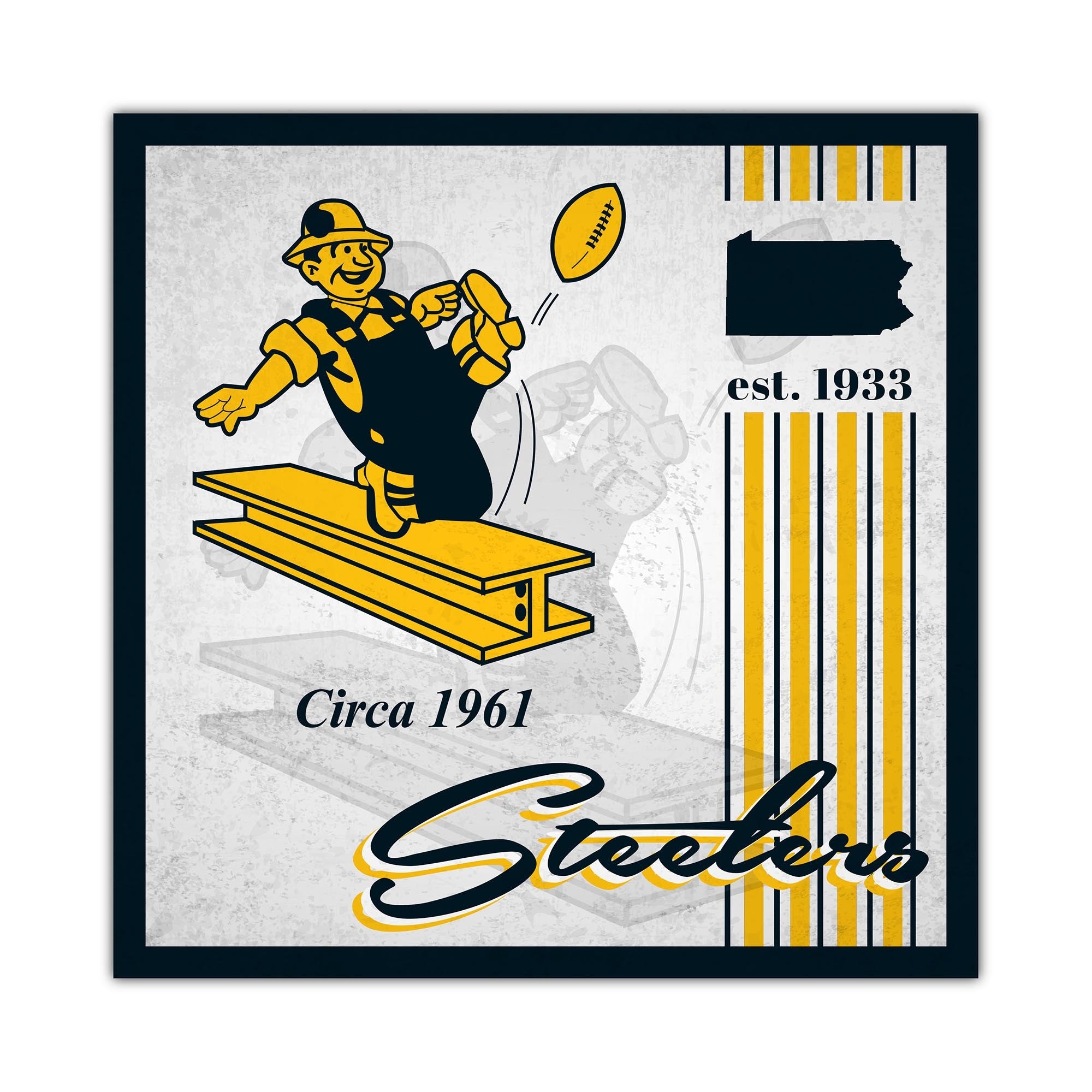 Wooden wall sign with Steelers mascot, football, Circa 1961, and Sweetest text