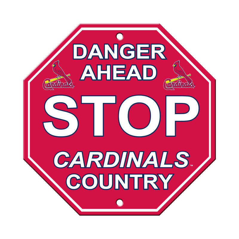 St. Louis Cardinals plastic stop sign, red 'DANGER AHEAD STOP CARDINALS COUNTRY'