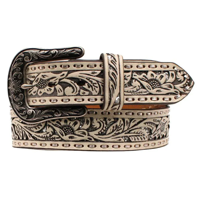 Ariat White Silver Pierced Leather Belt